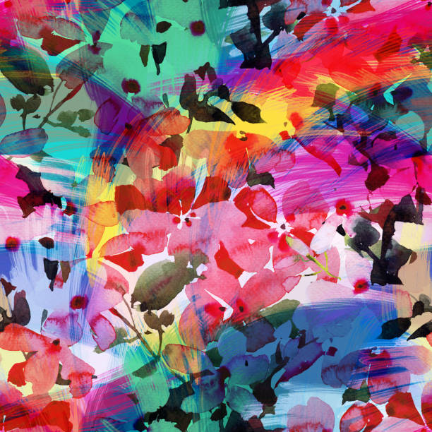 istock Watercolor floral seamless pattern. Hand drawn summer background made of meadow flowers with brush strokes hatching texture. Flower buds blooming. Colorful botanical drawing for fabric and textile. 1262840498