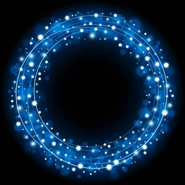 Vector illustration of Blue Christmas lights circle