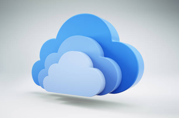 Cloud Symbol Internet Storage Three Blue Cloud Symbols - Internet Storage Concept Icon cloud storage stock pictures, royalty-free photos & images