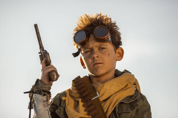 Post-apocalyptic Warrior Boy Outdoors in a Wasteland