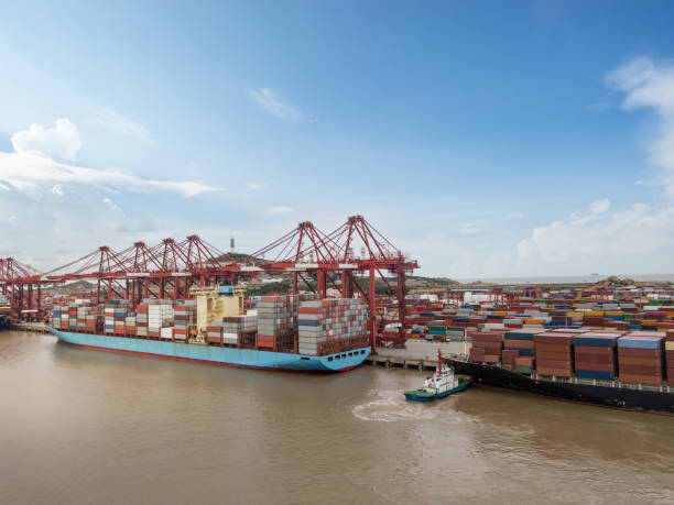 istock Logistics and transportation of Container Cargo ship and Cargo plane with working crane bridge in shipyard 1262869306
