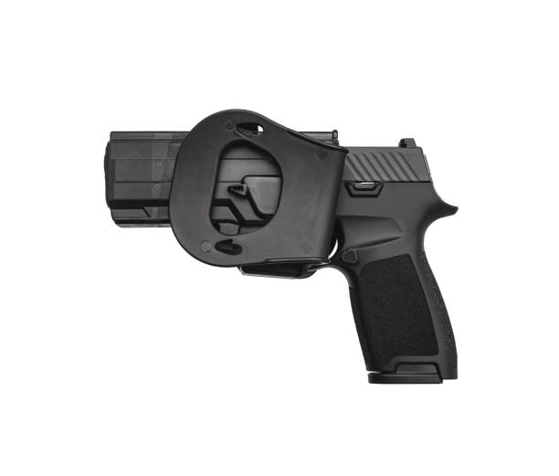 istock Modern semi-automatic pistol isolate on a white background. Armament for the army and police. Short-barreled weapon. 1262870862