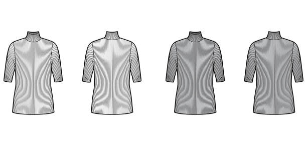 istock Turtleneck ribbed-knit sweater technical fashion illustration with elbow sleeves, oversized body, tunic length 1262871013