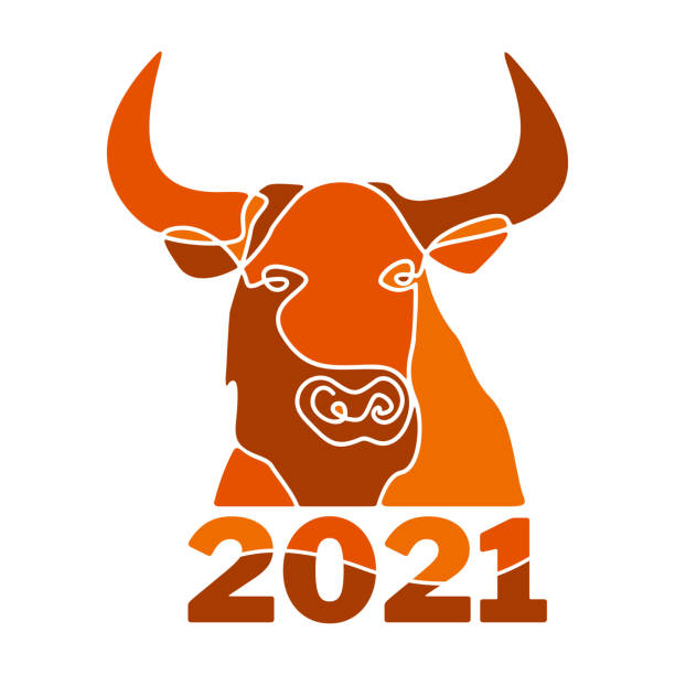 istock Head of bull Silhouette full face, drawn with one line. 1262875625