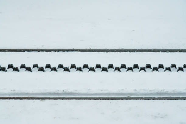 Gornergrat cog railroad track above Zermatt town in Mattertal, Valais canton, Switzerland, in winter. Taken by Sony a7R II, 42 Mpix.