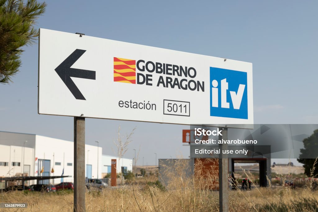 Station number 5011 for Technical Vehicle Inspection in Gallur, Spain Gallur, Aragon, Zaragoza, Spain - July 27, 2020: Station number 5011 for Technical Vehicle Inspection (ITV). Gallur ITV station, Zaragoza province, in the Monte Blanco industrial estate. ITV Stock Photo