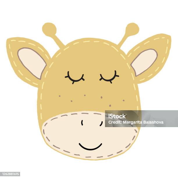Cute Kawaii Giraffe Head With Funny Ears And Horns Kids Toy Vector Element  With Decorative Stitching Seam Stock Illustration - Download Image Now -  iStock