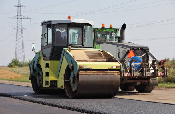 istock Asphalt roller at work in new road 1262881774