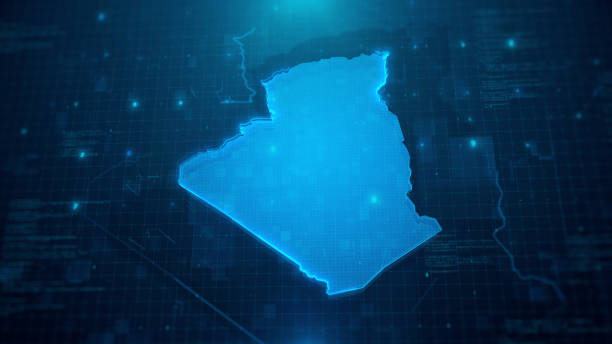 istock Map of Algeria on blue digital background 1262892768