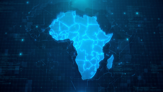 Mapa de Africa con Países sobre fondo digital azul photo