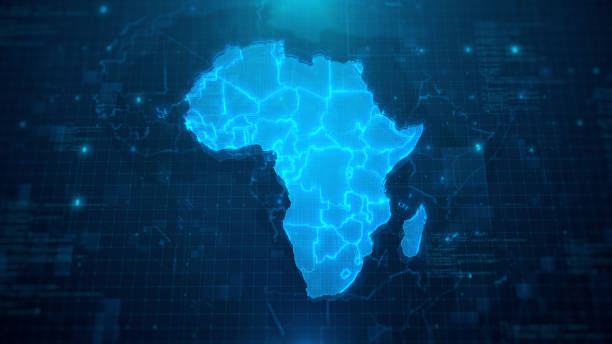 carte de l’afrique avec des pays sur fond numérique bleu - africa photos et images de collection