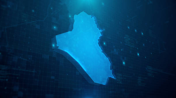 istock Map of Iraq on blue digital background 1262892877