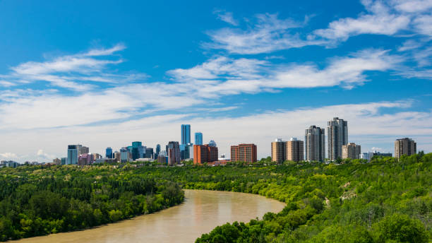istock Edmonton Skyline with a deep blue sky and beautiful with River Valley & Saskatchewan River on foreground, Edmonton, Alberta, Canada 1262895127