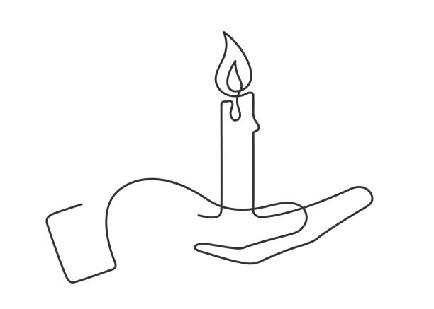 hand candle one line Continuous line drawing of candle in hand. Vector illustration candle illustrations stock illustrations