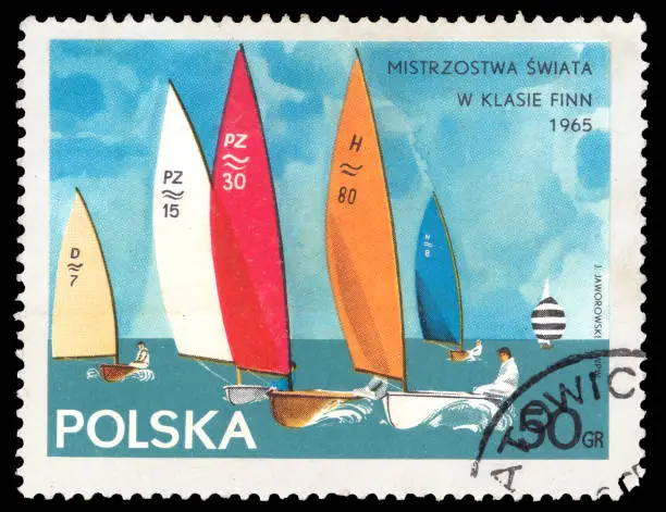 Photo of Stamp printed in Poland shows Yacht with the inscription and name of the series 