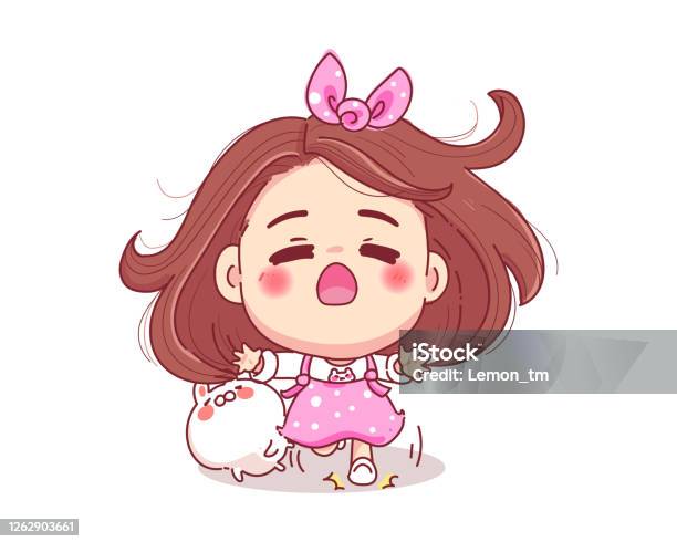 Character Of Cute Girl Hug Teddy Bear Doll With Happy Valentines Gift  Concept Isolated On White Background Stock Illustration - Download Image  Now - iStock