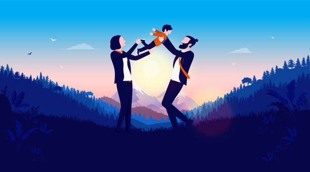 istock Family outdoors - Two parents with only one child playing outside in open landscape 1262907181