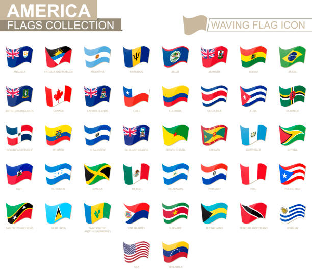 국기 아이콘을 흔들며, 미국 국가의 국기는 알파벳 순으로 정렬. - mexico argentina stock illustrations