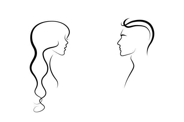 abstrakcyjny portret mężczyzny i kobiety - hairstyle profile human face sign stock illustrations