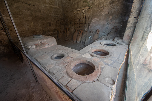 One of the buildings in historic Pompeii, a bathroom