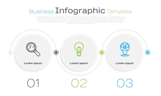 Set line Magnifying glass, Light bulb with concept of idea and Radioactive location. Business infographic template. Vector Set line Magnifying glass, Light bulb with concept of idea and Radioactive location. Business infographic template. Vector. focus areas stock illustrations