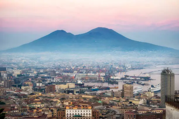 Naples and vesuvius at Dusk. Italy