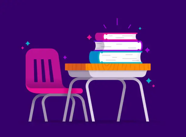 Vector illustration of School Education Learning Desk with Books