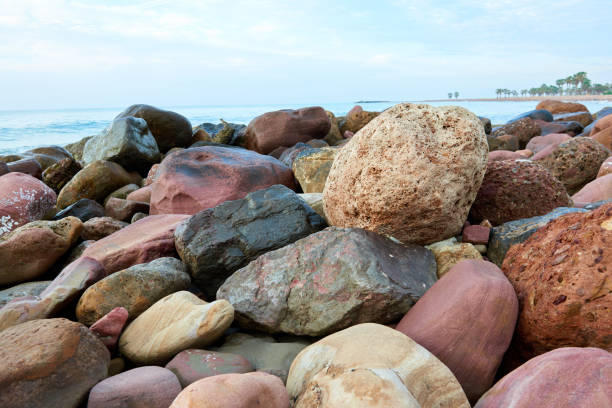Some rocks of different colors on the beach