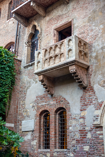 Horizontal composition of Romeo and Juliet balcony, Verona old town, Veneto region, Italy