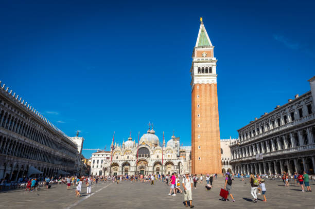 Venice, Italy - August 13, 2017: Crowds of tourist in Piazza San Marco in Venice