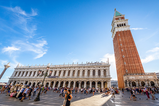 Venice, Italy - August 13, 2017: Crowds of tourist in Piazza San Marco in Venice