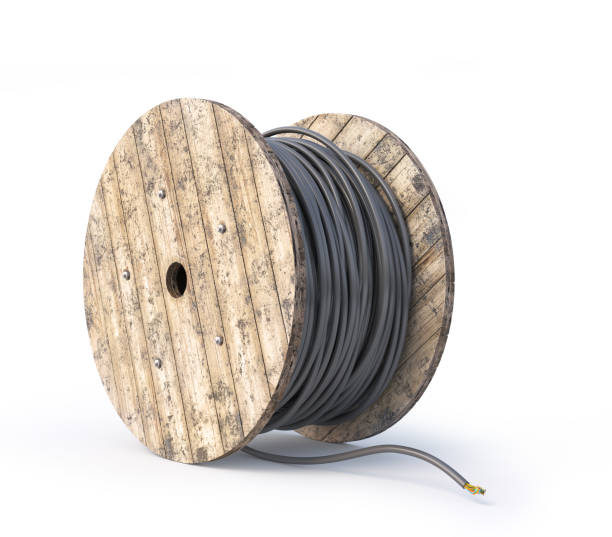 istock Wooden coil with cable on a white background. 3d illustration 1262955959