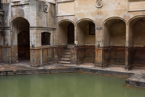 Bath , UK - Aug 1, 2017: The Roman Baths late in the day.