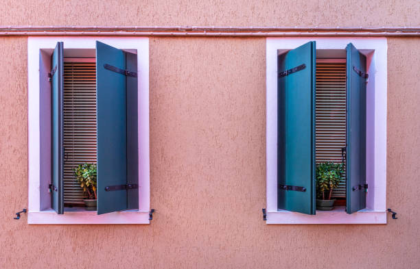 colorful windows in Burano, Italy