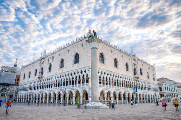 Venice, Italy - August 14, 2017: tourists in front of Doge's Palace in San Marco square
