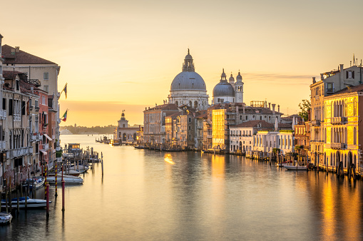 Venice grand canal at sunrise from Accademia Bridge (ponte dell'accademia), Italy