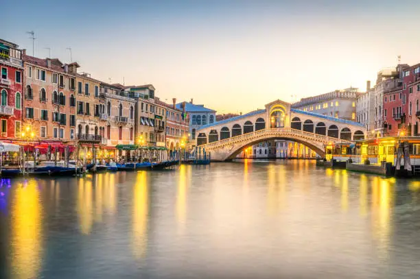 The Rialto Bridge and the Grand Canal in the morning, Venice, Italy