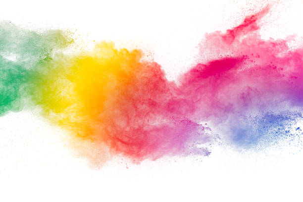 istock Colorful powder explosion on white background. Pastel color dust particle splashing. 1262959083