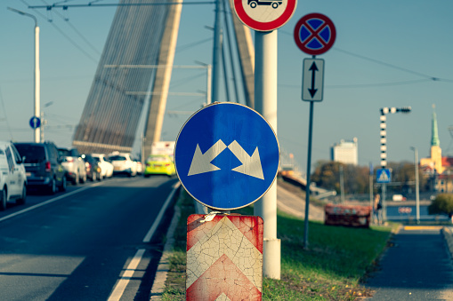 City street at the bridge in Riga