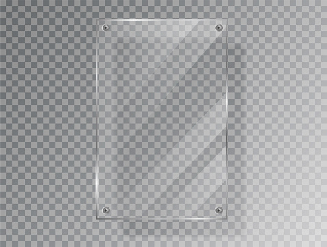 Realistic Glass plate of rectangular shape on transparent background.