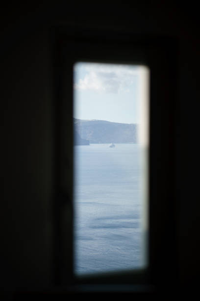 istock Scenic view from window indoor Santorini, Greece islands. 1262967917