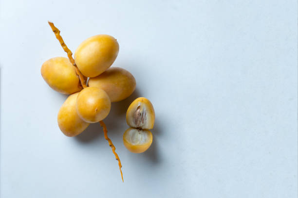 istock fresh dates fruits on white background . 1262968412