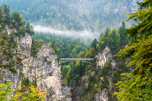 Marienbrucke (Mary's Bridge), situated above Pollat gorge in Schwangau, Germany as viewed from Neuschwanstein Castle.