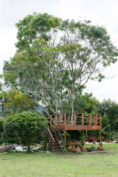 istock Balcony Romantic, Done Brown Wooden Around A Tree. 1262976891