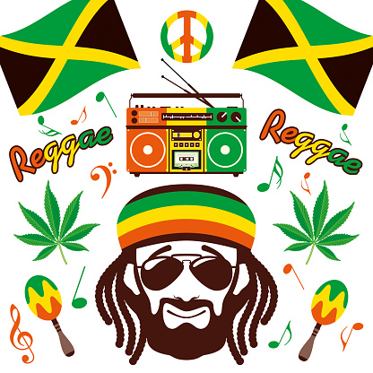 Vector illustration of a Collection of several Design Elements from Jamaican Reggae Style