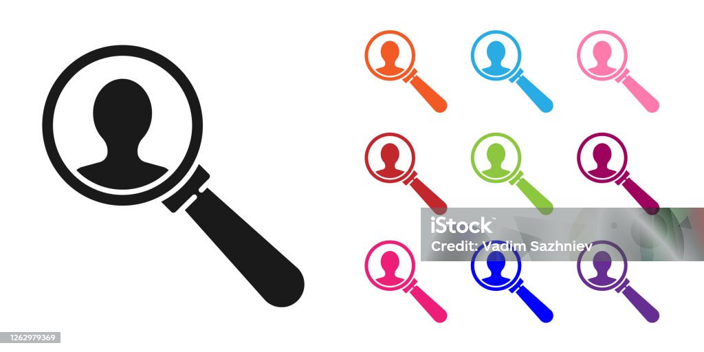 Black Magnifying Glass For Search A People Icon Isolated On White Background  Recruitment Or Selection Search For Employees And Job Set Icons Colorful  Vector Illustration Stock Illustration - Download Image Now - iStock