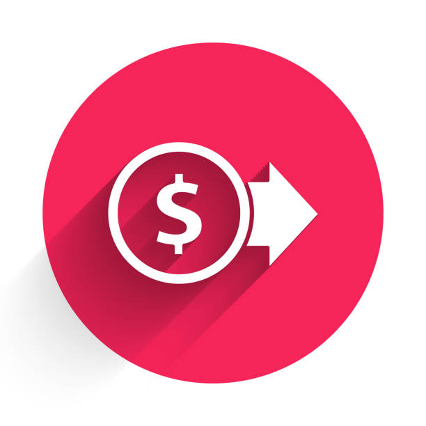 ilustrações de stock, clip art, desenhos animados e ícones de white coin money with dollar symbol icon isolated with long shadow. banking currency sign. cash symbol. red circle button. vector illustration - paper currency wealth out dollar sign