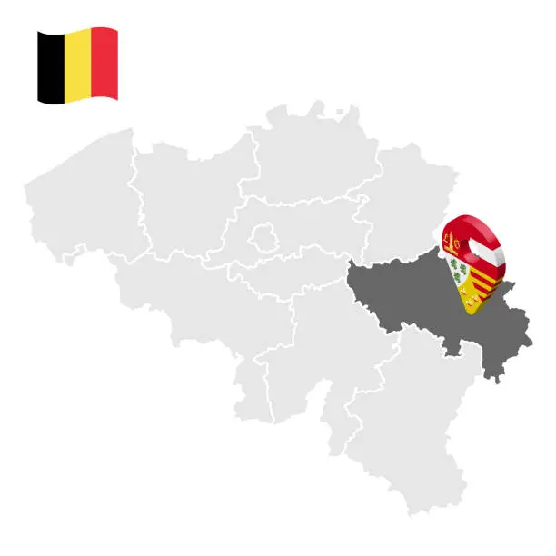 Vector illustration of Location of Liege on map Belgium. 3d location sign similar to the flag of Eno. Quality map  with  provinces of  Belgium for your design. EPS10.