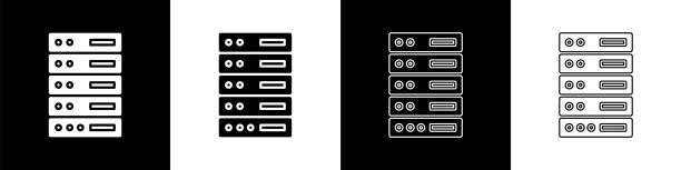 illustrations, cliparts, dessins animés et icônes de définir l’icône serveur, données, hébergement web isolée sur fond noir et blanc. illustration vectorielle - centre de traitement de données