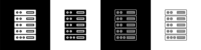 Set Server, Data, Web Hosting icon isolated on black and white background. Vector Illustration